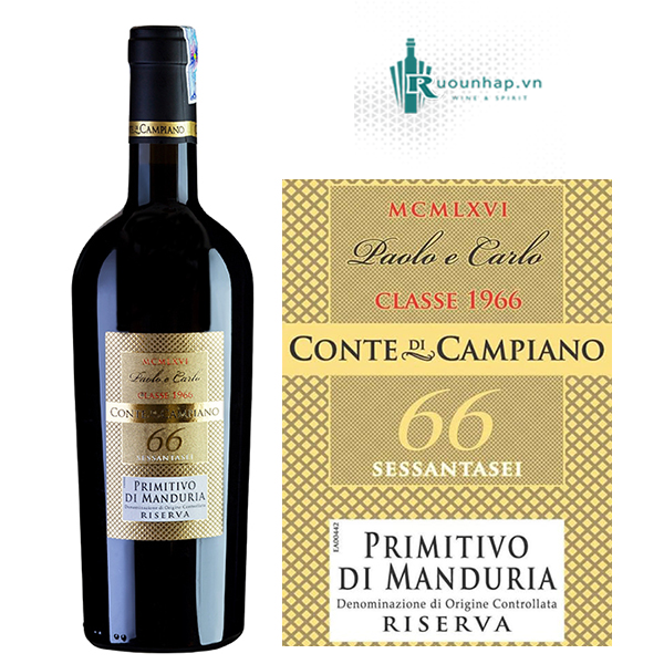 Rượu Vang 66 Paolo E Carlo Primitivo Di Manduria Riserva
