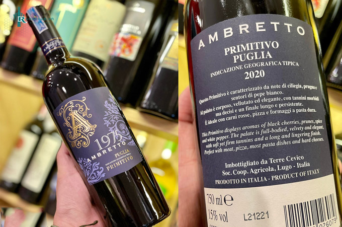 Rượu Vang 1975 Ambretto Primitivo Puglia