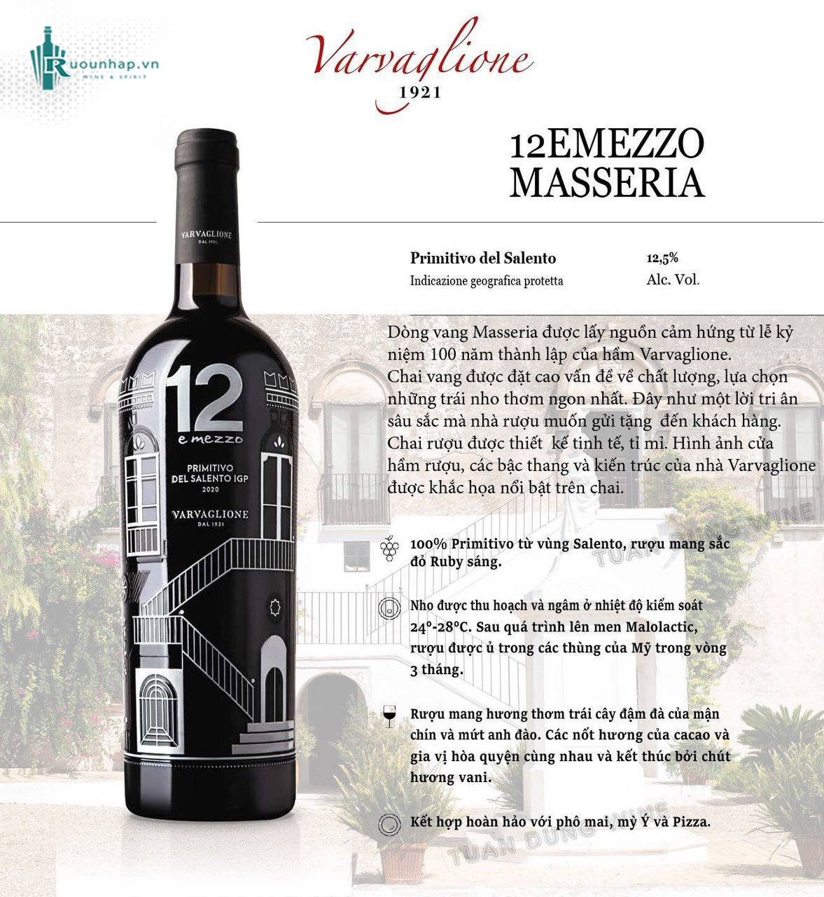 Rượu Vang 12 E Mezzo Primitivo Masseria
