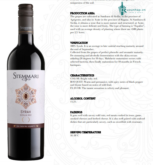 Rượu Vang Stemmari Syrah
